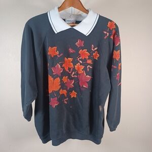 Morning Sun Vintage All Over Nature Leaves Collared Granny Cottage Sweatshirt